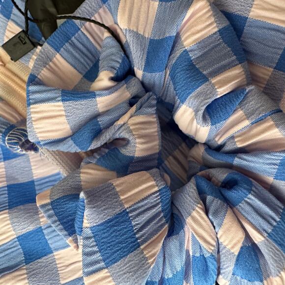 NASTYGAL Gingham Puff Sleeve Open Back Mini Dress Scrunchie Size US 6 NWT - Picture 8 of 10